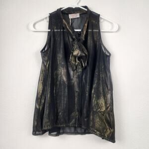 Twenty Easy by Kaos Tank Top Black Gold Shimmer Semi Sheer Size 40 US Small NWT